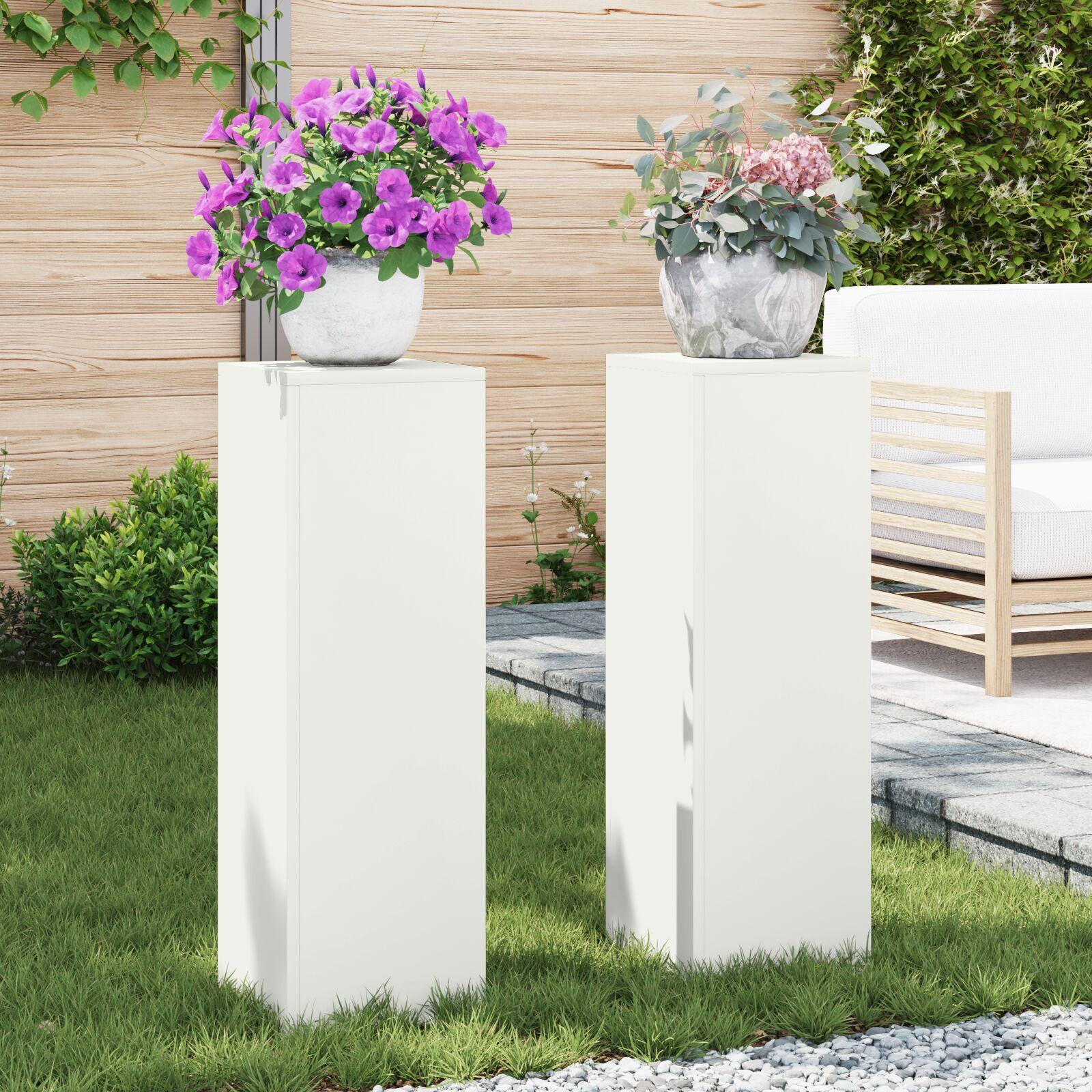 Planteholdere 2 stk Hvid 24 x 24 x 75 cm Stål billede