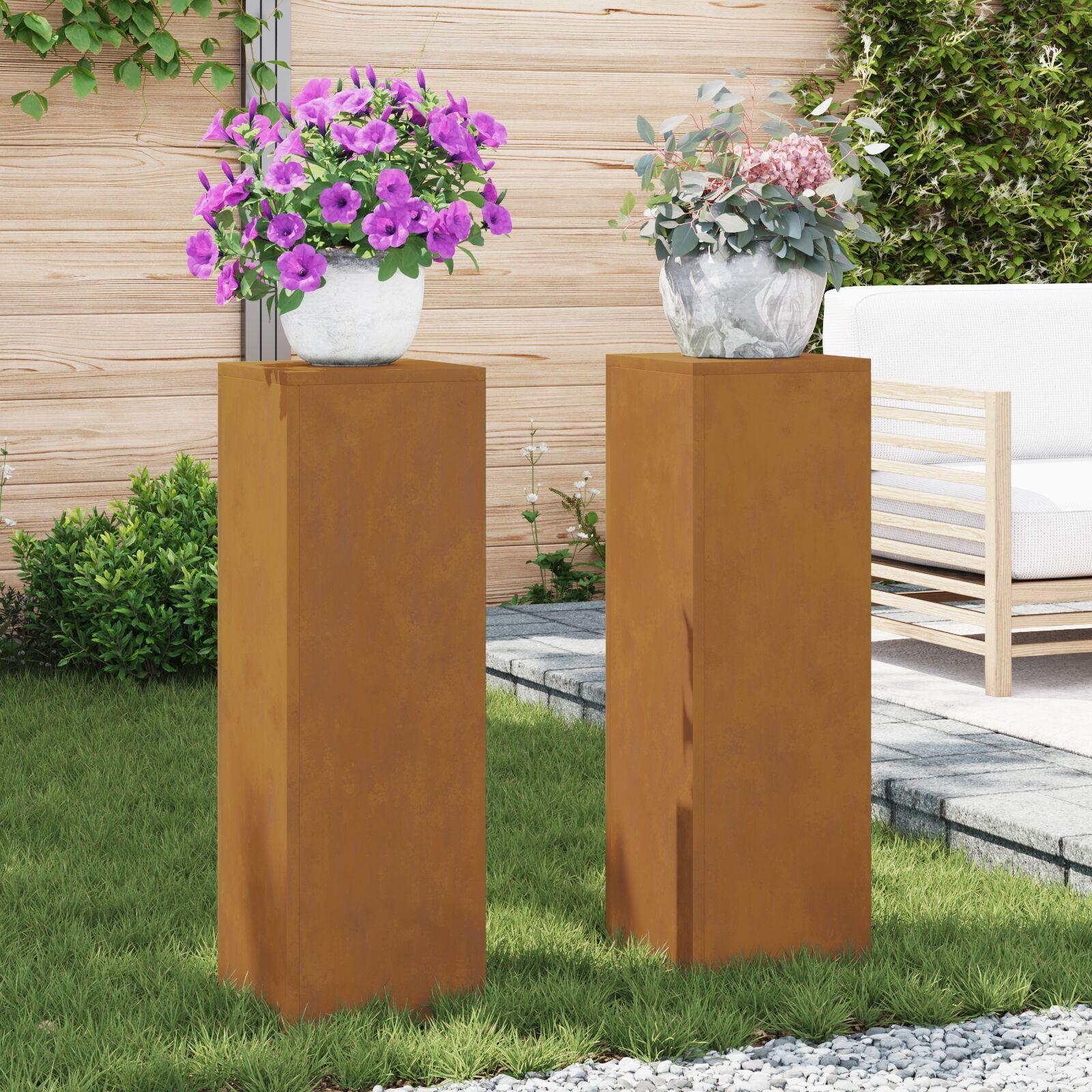 Planteholdere 2 stk Rusten 24 x 24 x 75 cm Forvitret stål billede