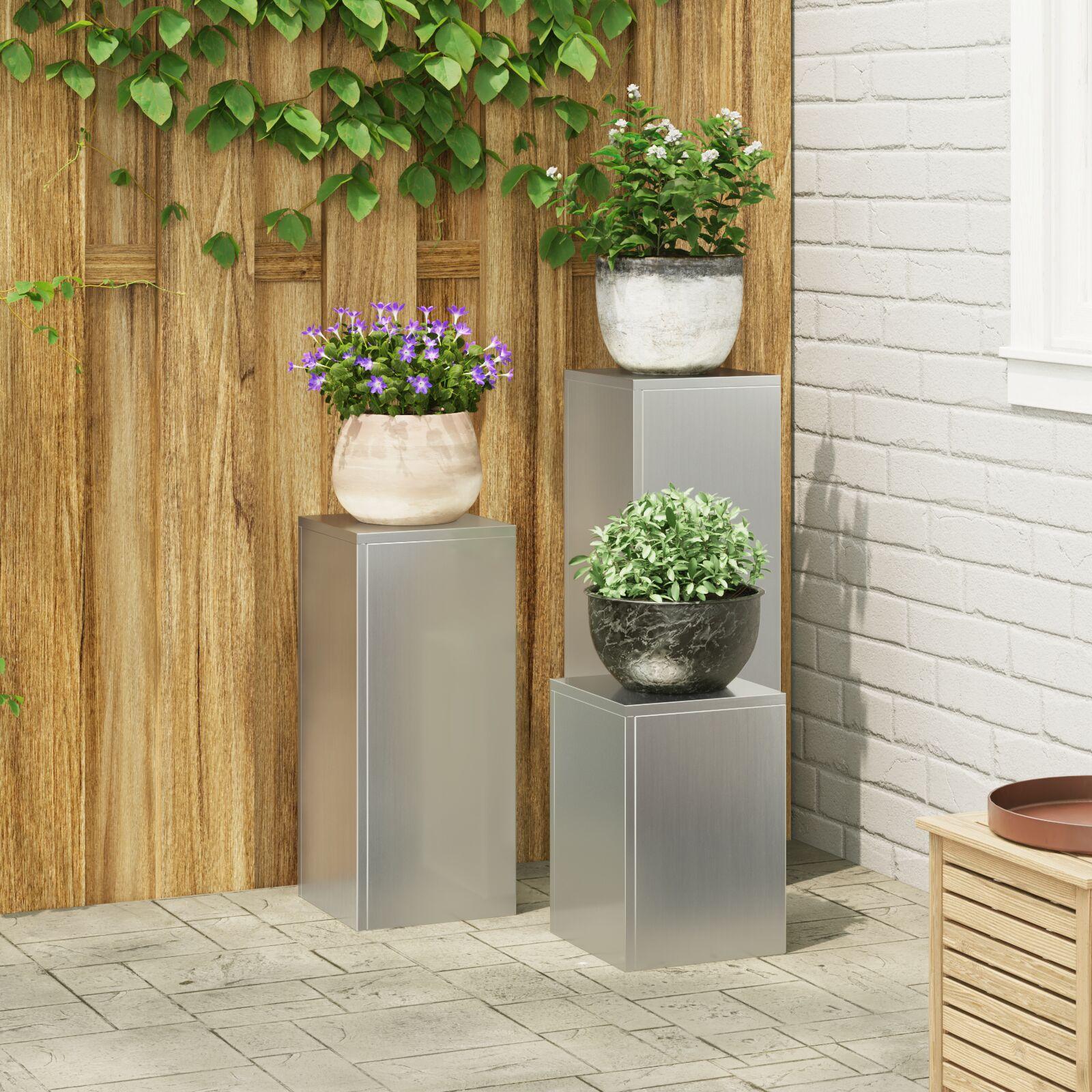Planteholdere 3 stk Sølv 24 x 24 x 75 cm Galvaniseret stål billede