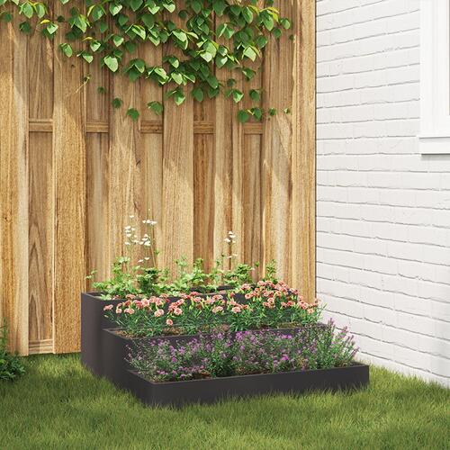 Haveplantekasse 3-etagers 90x90x35 cm Sort Stål