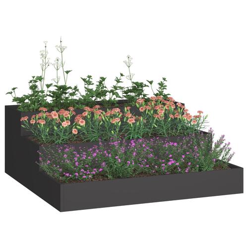 Haveplantekasse 3-etagers 90x90x35 cm Sort Stål