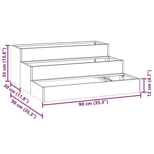Haveplantekasse 3-etagers 90x90x35 cm Sort Stål