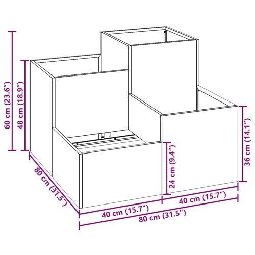 Havebede 80x80x60 cm Sort Stål