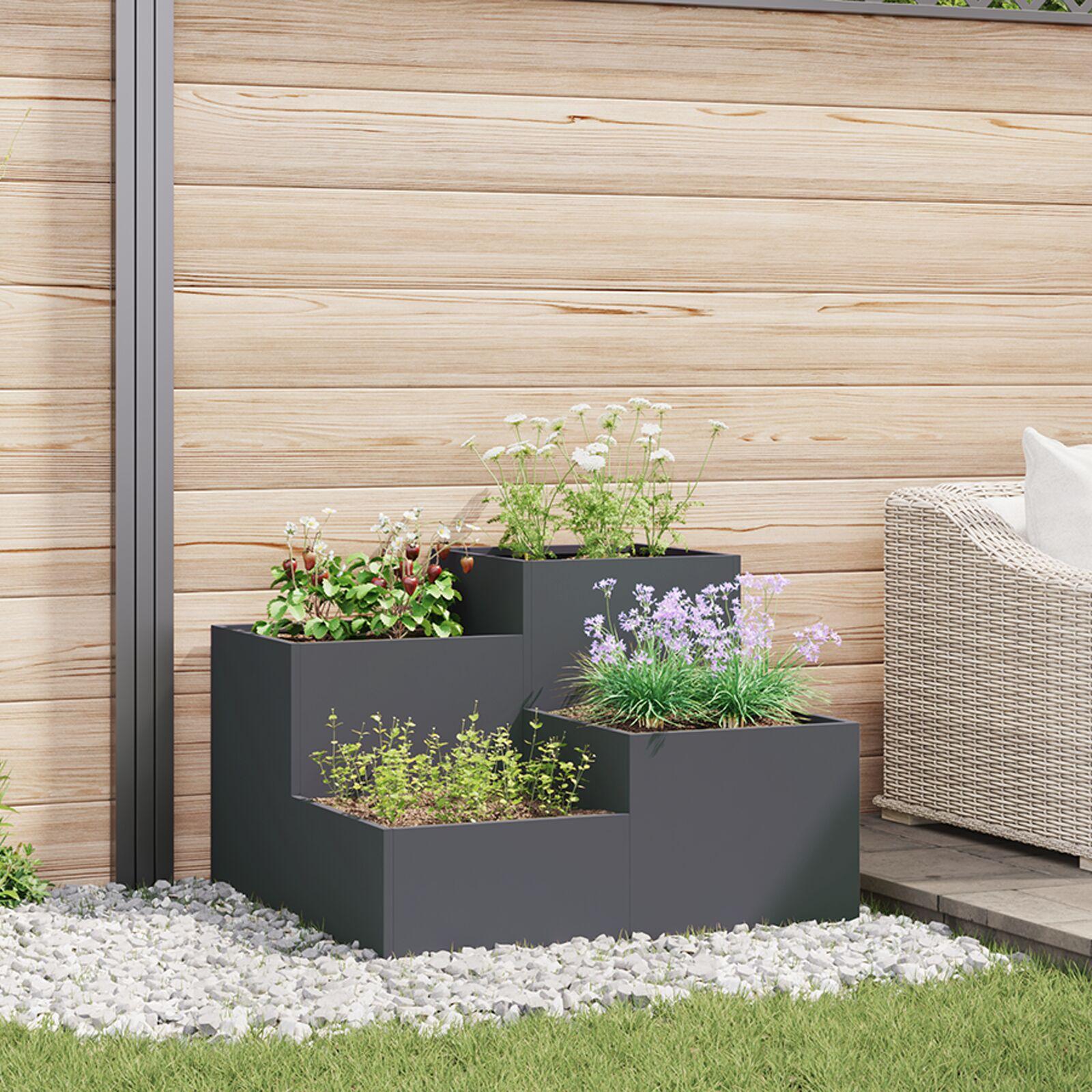 Haveplantekasse 80x80x60 cm Antracit Stål billede