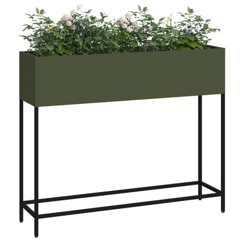 Hævet Havebed 100x26x82 cm Olivengrøn Stål