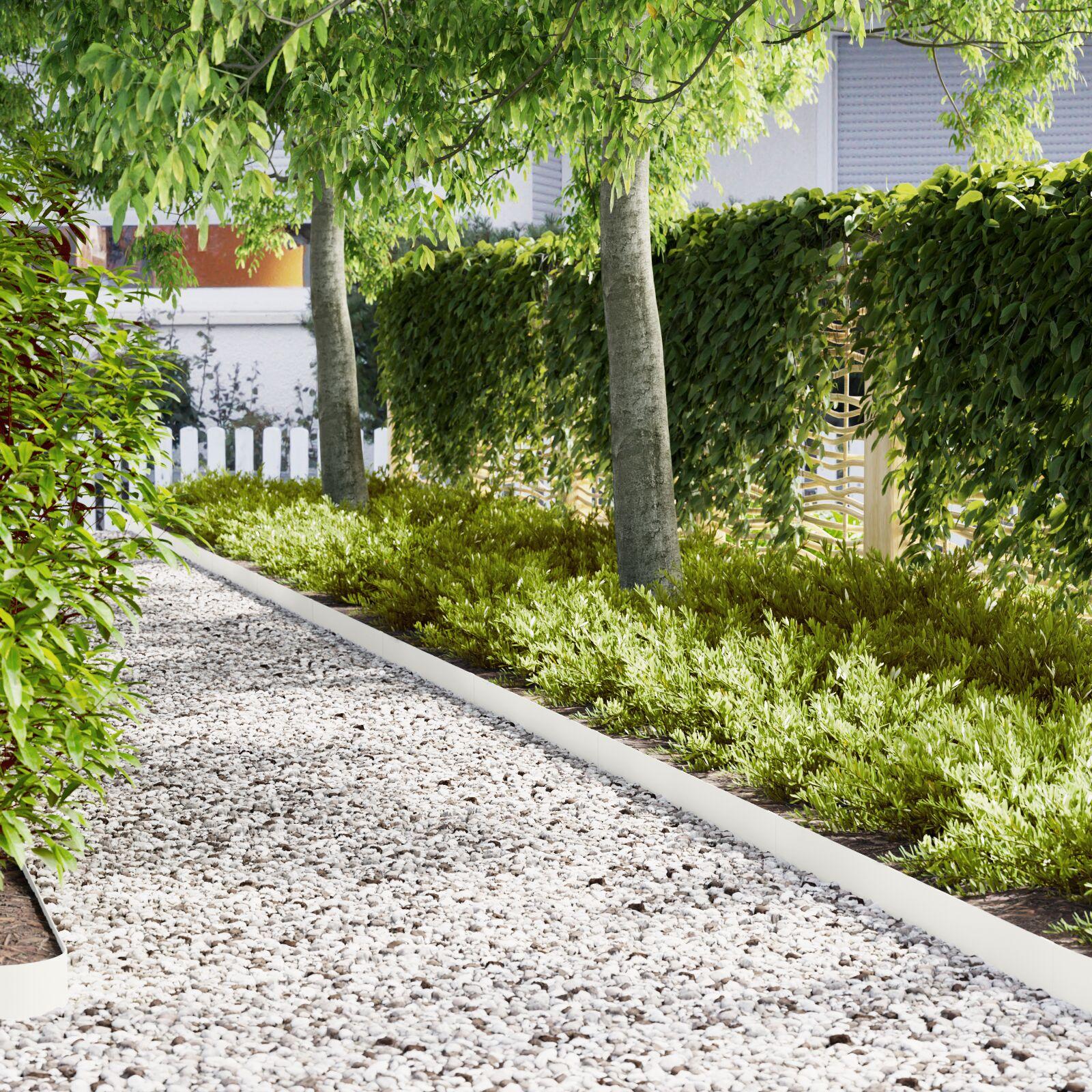 Græsafgrænsninger 10 stk Hvid 100x0,5x15 cm Stål