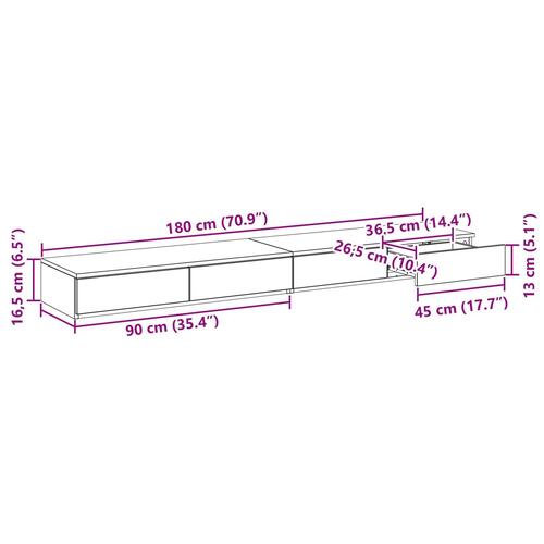 Sengeskuffer i Sonoma Eg 180x36,5x16,5 cm i konstrueret træ