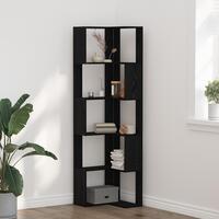 Hjørnebogreol 5-lag Sort Eg 50x50x179 cm Konstrueret Træ