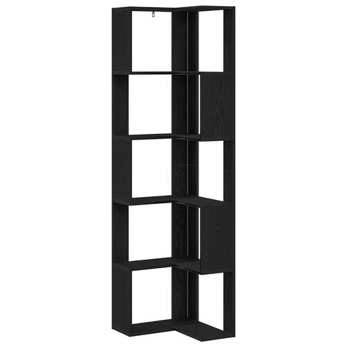 Hjørnebogreol 5-lag Sort Eg 50x50x179 cm Konstrueret Træ