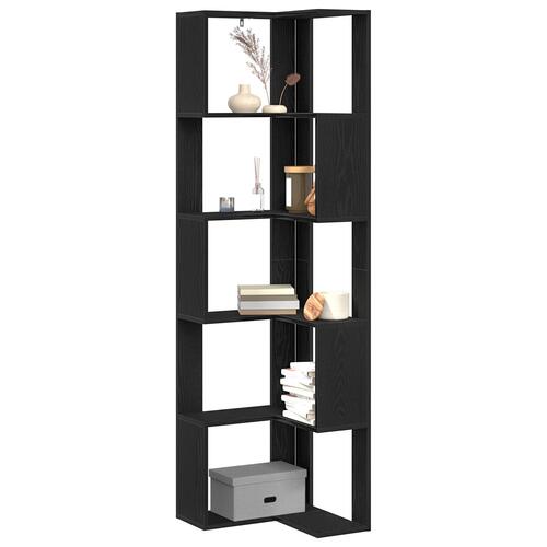 Hjørnebogreol 5-lag Sort Eg 50x50x179 cm Konstrueret Træ