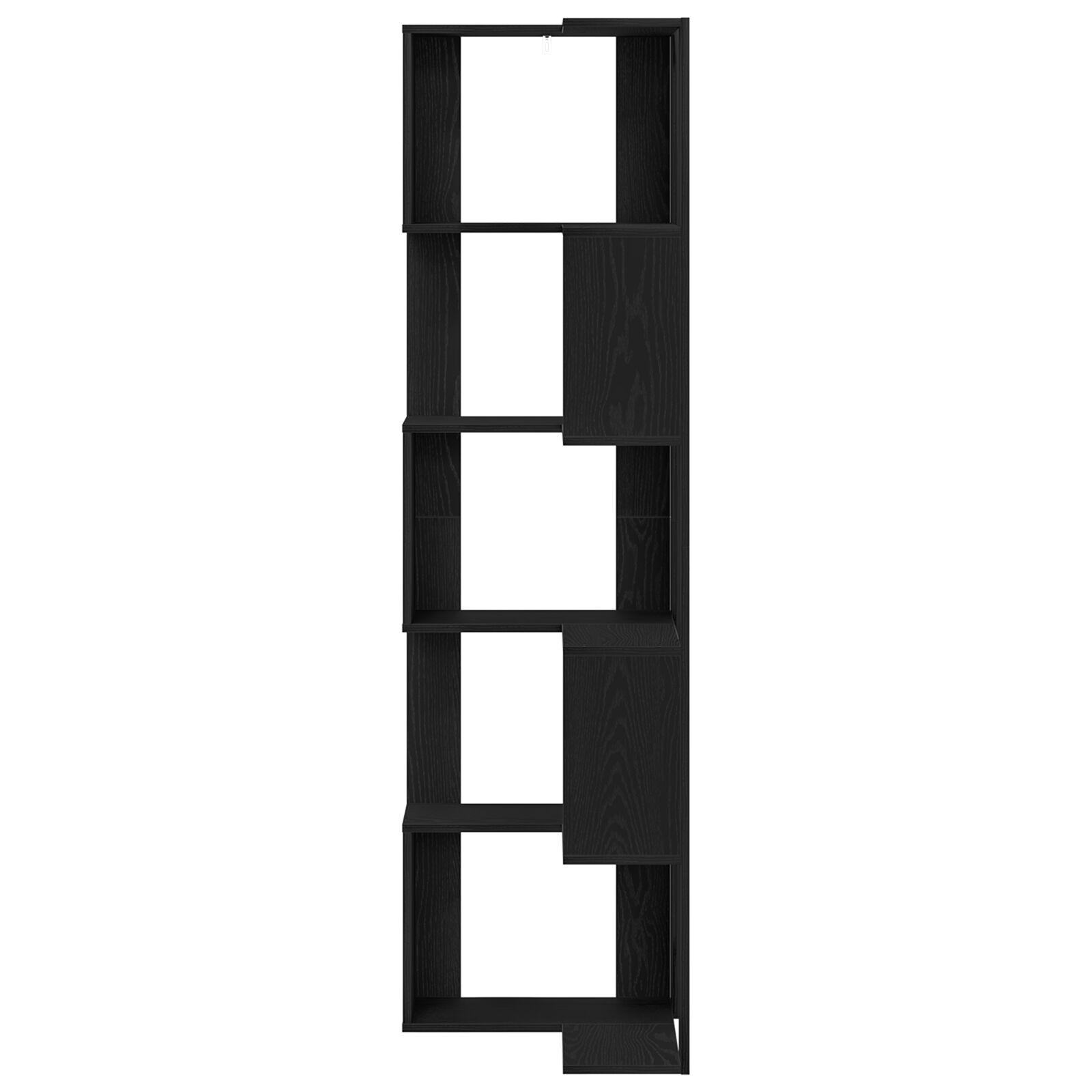 Hjørnebogreol 5-lag Sort Eg 50x50x179 cm Konstrueret Træ