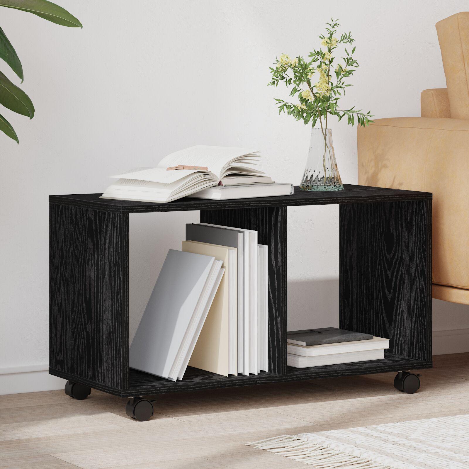 Endebord med Hjul Sort Eg 72x33x42,5 cm Konstrueret Træ