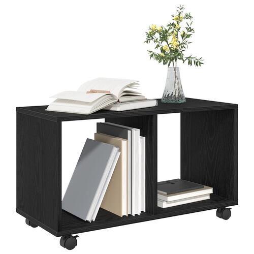 Endebord med Hjul Sort Eg 72x33x42,5 cm Konstrueret Træ