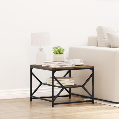 Sofabord med hylde i røget eg 51x50x40 cm i ingeniørtræ