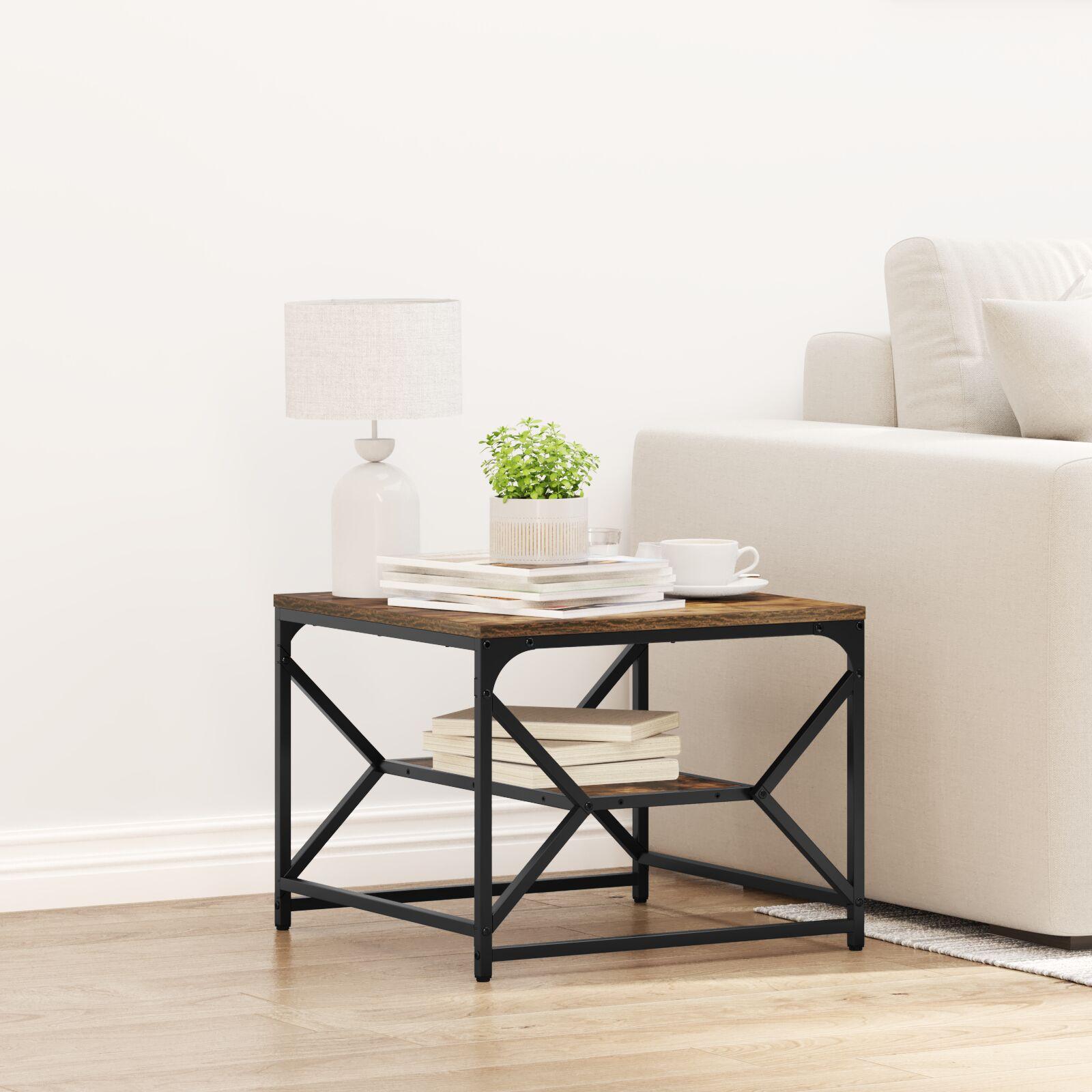 Sofabord med hylde i røget eg 51x50x40 cm i ingeniørtræ