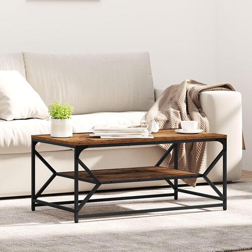 Sofabord med hylde i gammelt træ 90x50x40 cm - Konstrueret træ
