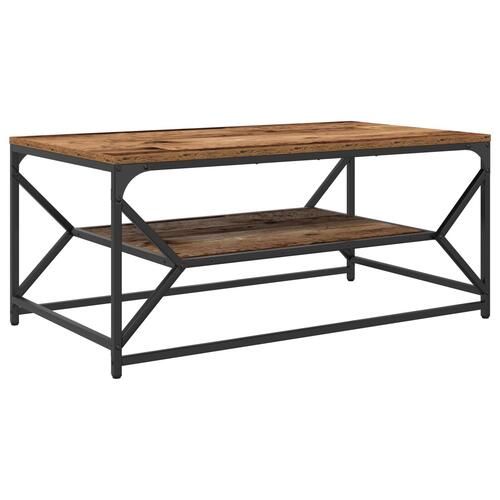 Sofabord med hylde i gammelt træ 90x50x40 cm - Konstrueret træ