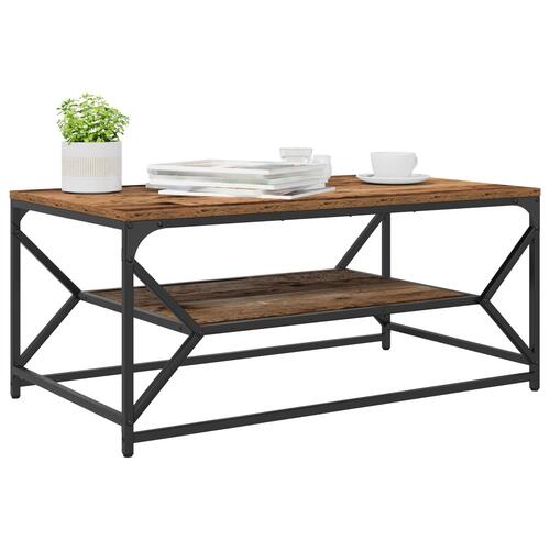 Sofabord med hylde i gammelt træ 90x50x40 cm - Konstrueret træ