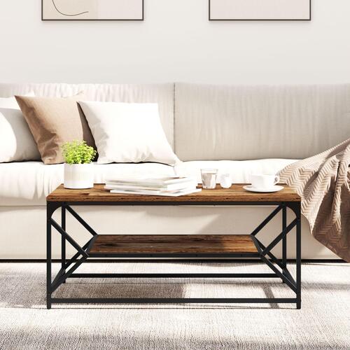 Sofabord med hylde i gammelt træ 90x50x40 cm - Konstrueret træ
