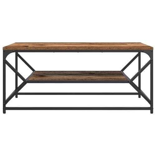 Sofabord med hylde i gammelt træ 90x50x40 cm - Konstrueret træ