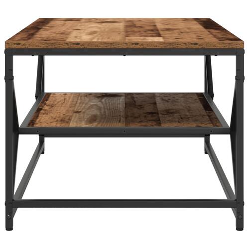 Sofabord med hylde i gammelt træ 90x50x40 cm - Konstrueret træ
