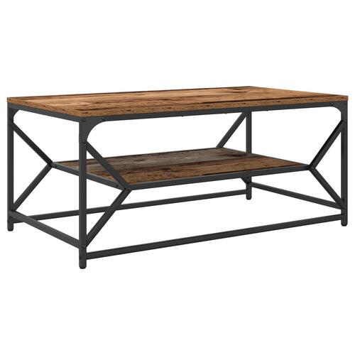 Sofabord med hylde i gammelt træ 90x50x40 cm - Konstrueret træ