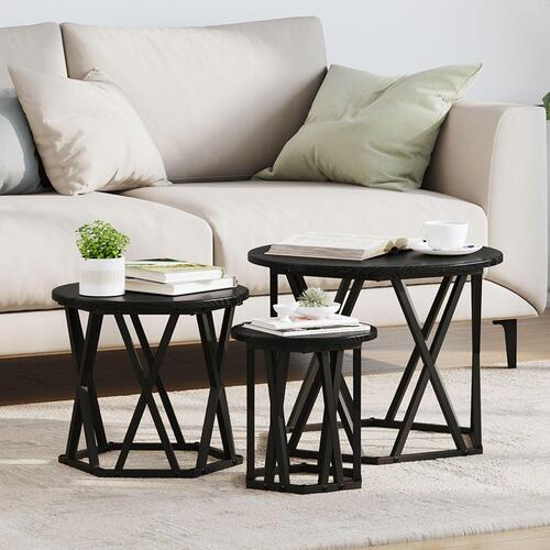 Nesting Side Tables 3 stk Sort Egetræ Konstrueret Træ