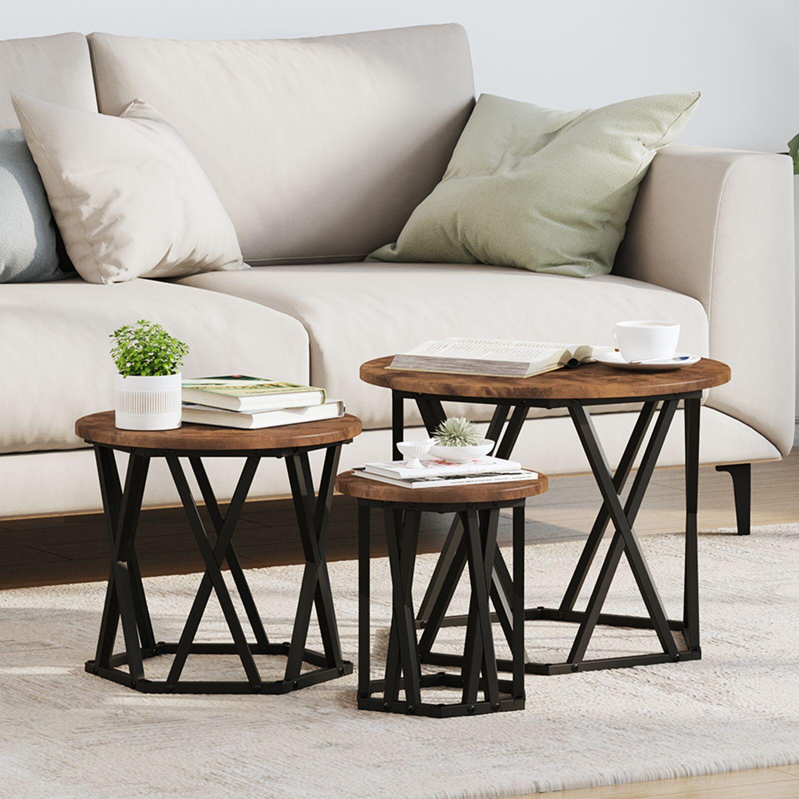 Nesting Sidebord 3 stk Røget eg 53 x 53 x 40 cm billede