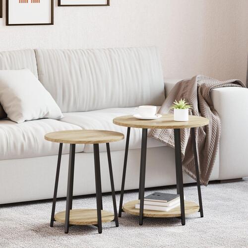 Sofabord 2 stk Sonoma Eg Laminat og Metal