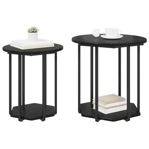 Sidebord 2 stk Sort Eg Ingeniørtræ og Metal