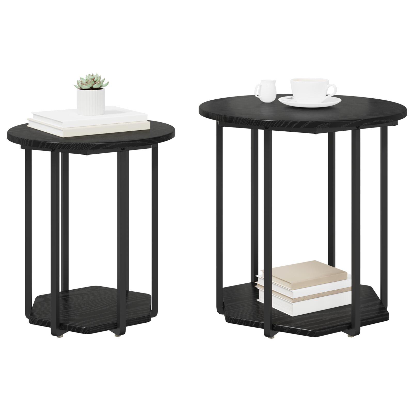 Sidebord 2 stk Sort Eg Ingeniørtræ og Metal