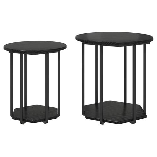 Sidebord 2 stk Sort Eg Ingeniørtræ og Metal