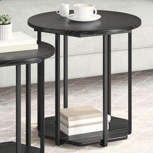 Sidebord 2 stk Sort Eg Ingeniørtræ og Metal