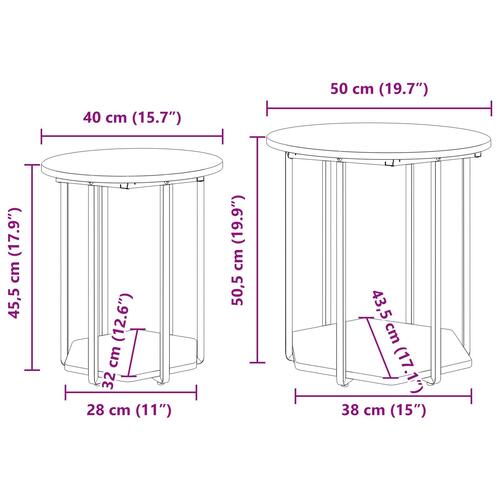 Sidebord 2 stk Sort Eg Ingeniørtræ og Metal
