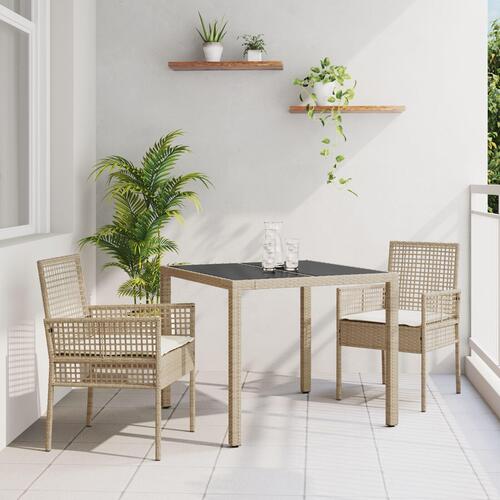 Sæt af 2 Beige PE rattan, pulverlakeret stål, hærdet glas Lille