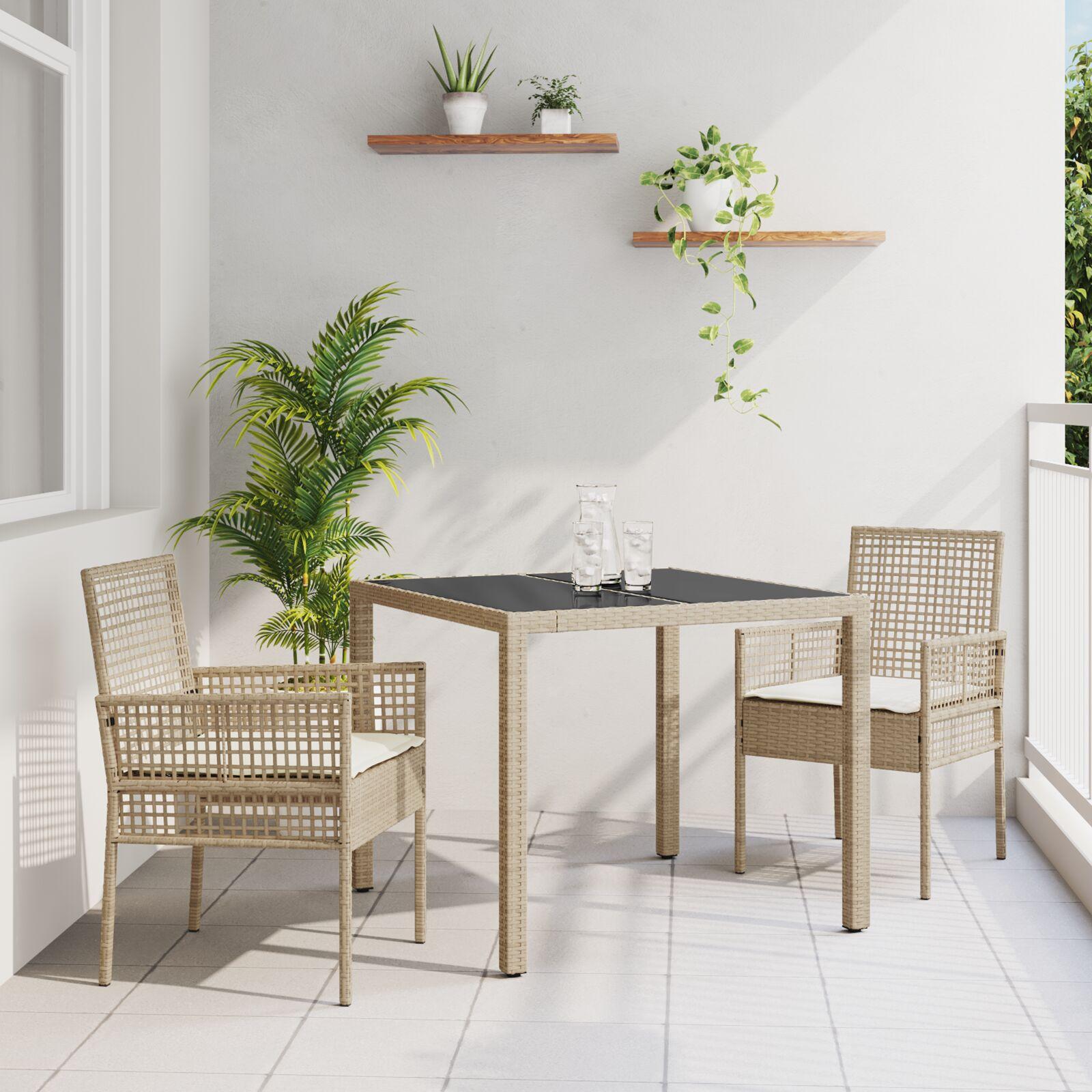 3-delt have spisebord sæt med puder beige poly rattan