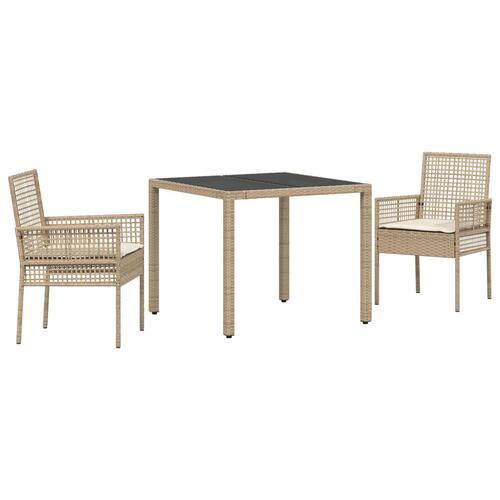Sæt af 2 Beige PE rattan, pulverlakeret stål, hærdet glas Lille