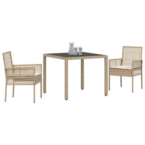 Sæt af 2 Beige PE rattan, pulverlakeret stål, hærdet glas Lille