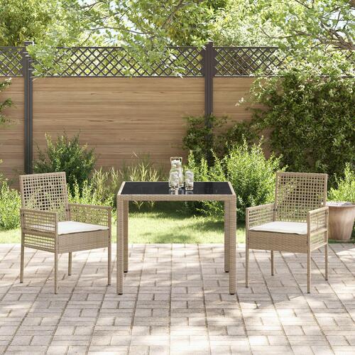 Sæt af 2 Beige PE rattan, pulverlakeret stål, hærdet glas Lille
