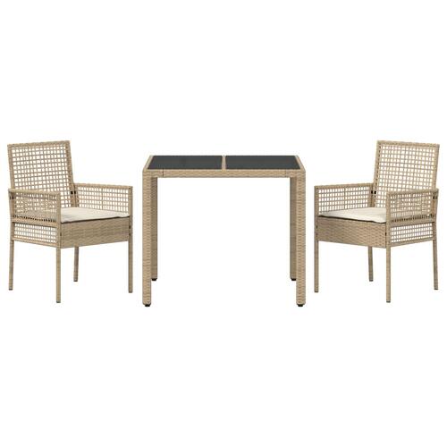 Sæt af 2 Beige PE rattan, pulverlakeret stål, hærdet glas Lille