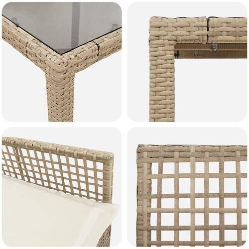 Sæt af 2 Beige PE rattan, pulverlakeret stål, hærdet glas Lille