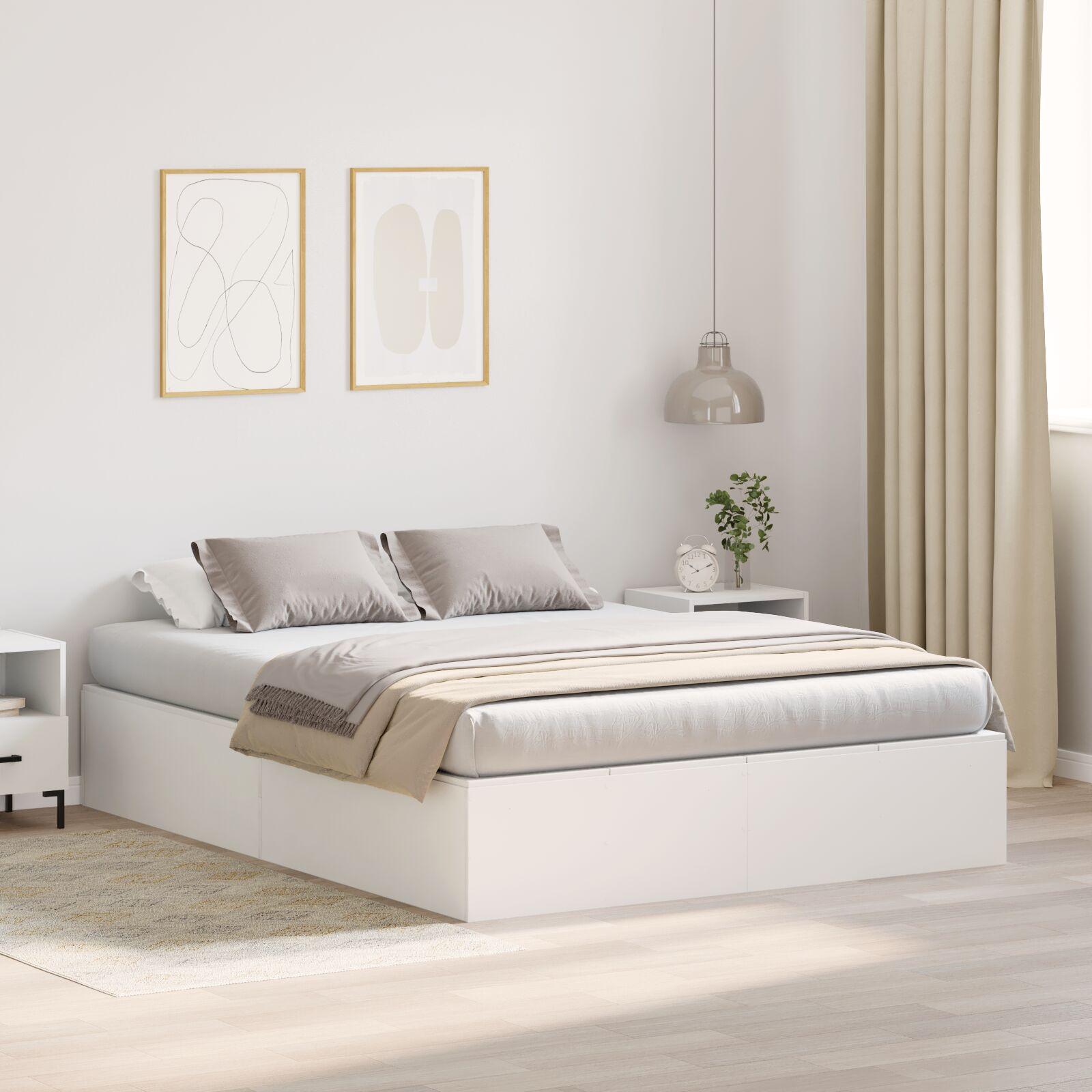 Sengestel Hvid MDF 140 x 200 cm Seng med opbevaring Rektangulær