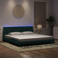 Sengeramme med LED-lys 200x200 cm velour mørkegrøn