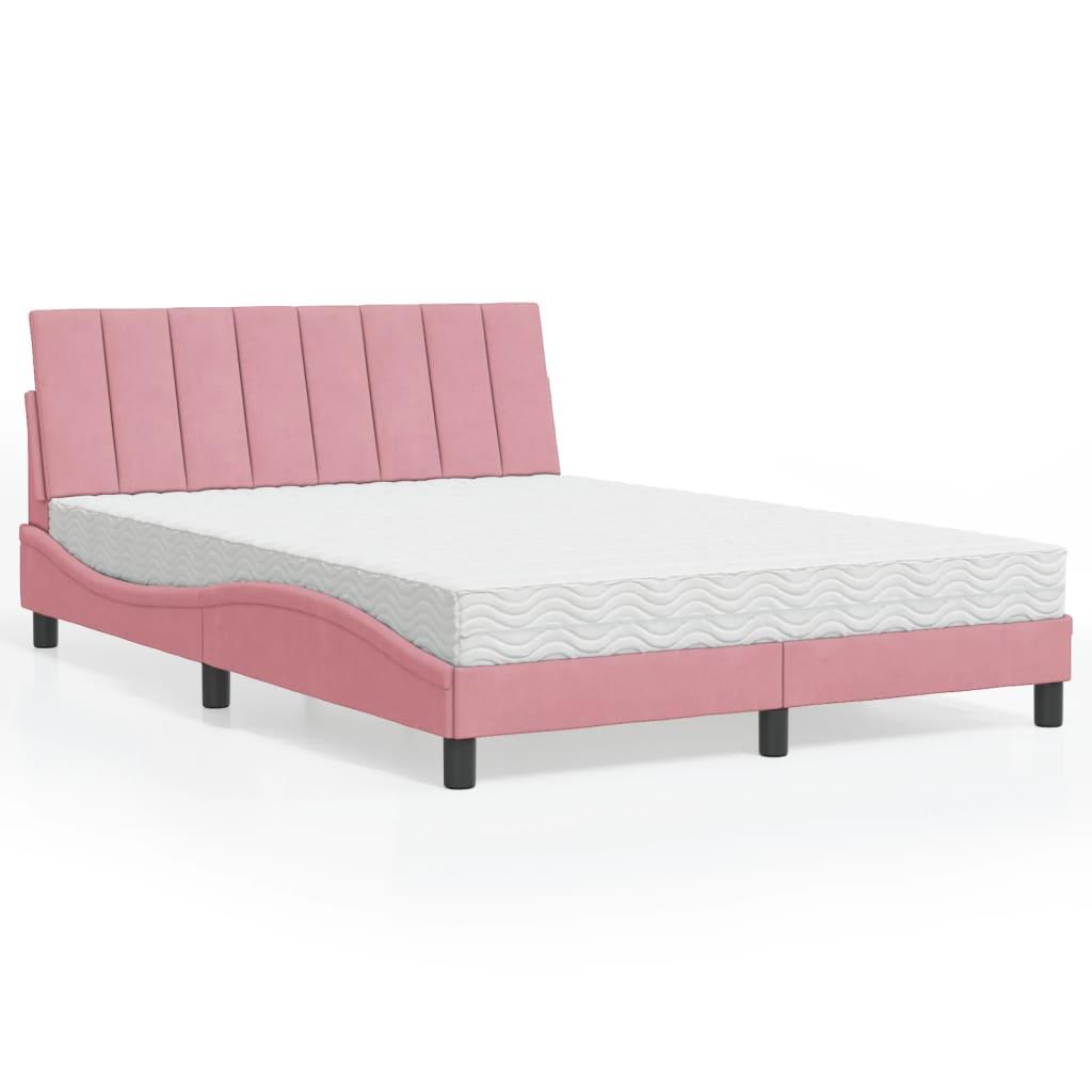 Seng med madras 120x200 cm velour lyserød