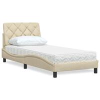 Seng med madras 90x200 cm stof cremefarvet
