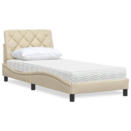 Seng med madras 90x200 cm stof cremefarvet