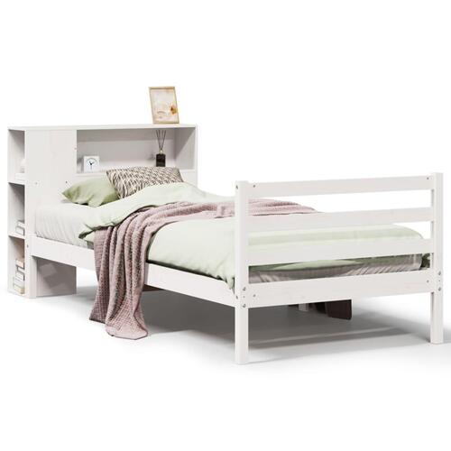 Seng med reol uden madras 75x190 cm massivt fyrretræ hvid