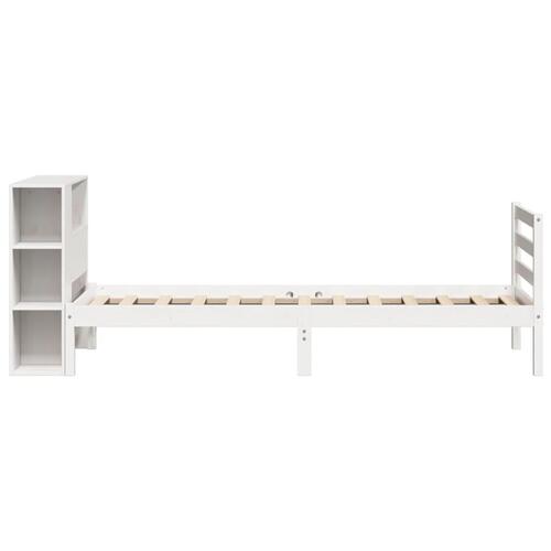 Seng med reol uden madras 75x190 cm massivt fyrretræ hvid