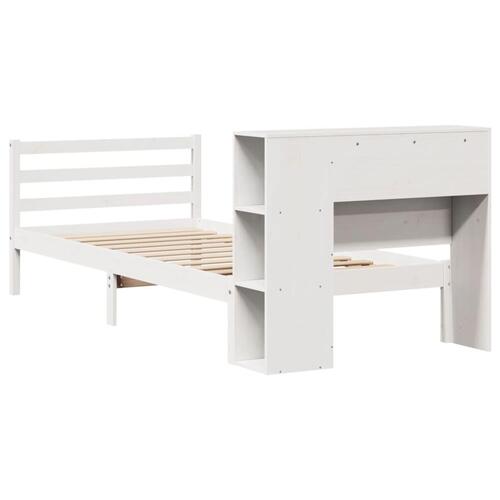 Seng med reol uden madras 75x190 cm massivt fyrretræ hvid