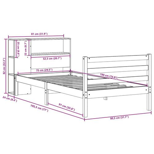 Seng med reol uden madras 75x190 cm massivt fyrretræ hvid